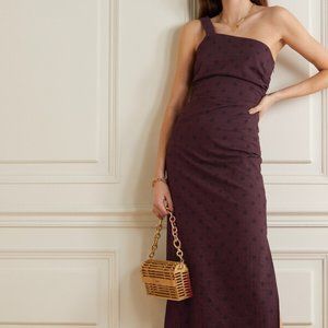 Peony Swimwear Polka-dot Cotton Midi Dress Eggplant/brown one shoulder US 6/8